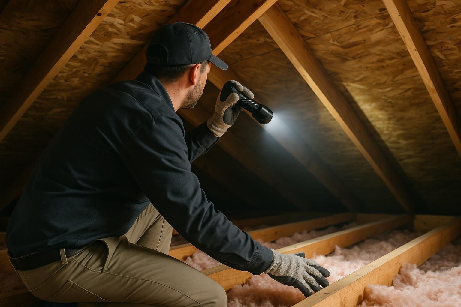 Inspecting a Dallas attic for rats, TX